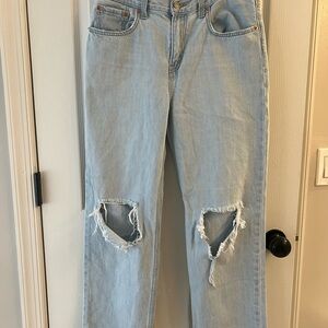 Blue Straight Leg Distressed Jeans